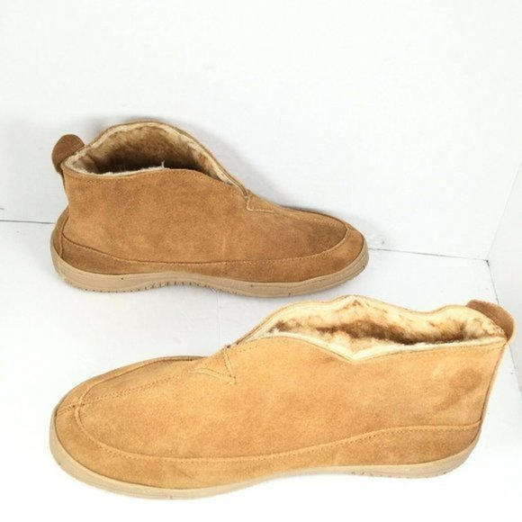 Guide Gear Men's Leather Bootie Slippers Faux Fur Lined Size 8 Brown - Picture 5 of 9